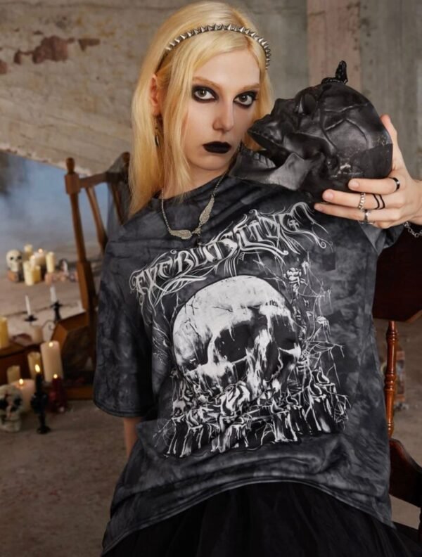 ROMWE Gothic Oversized Skull Graphic T-Shirt – Unisex Punk Rock Tee | Size XXL