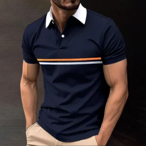 LogiFirst Men’s Navy Polo Shirt – Contrast Collar, Short Sleeve Sporty Fit, Size L