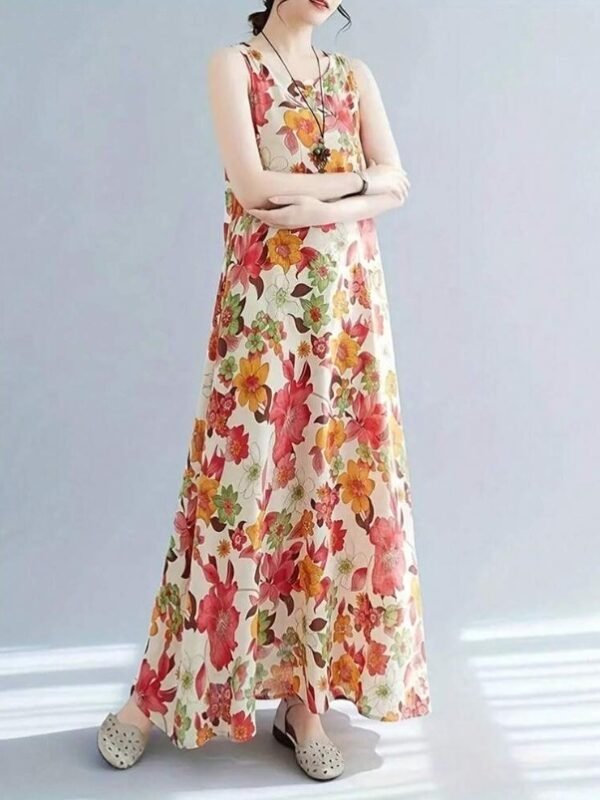 logiFirst M Floral Sleeveless Maxi Dress – Elegant Boho Cotton Blend for Summer
