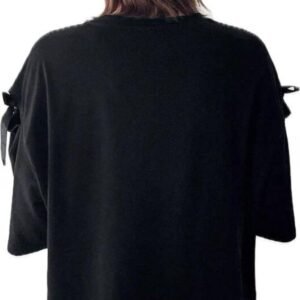 LogiFirst Women’s Black Oversized Graphic Tee with Sleeve Bows – Size M