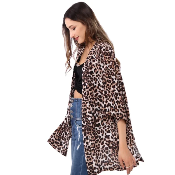 LOGIFIRST Leopard Print Open Front Kimono Cardigan Size M