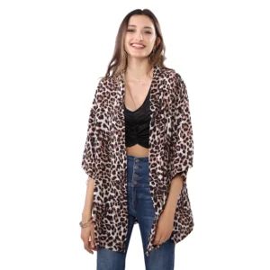 LOGIFIRST Leopard Print Open Front Kimono Cardigan Size M