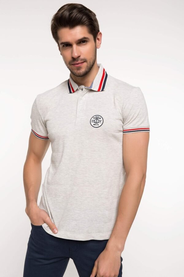 DeFacto Men's Harbour Edition Light Grey Textured Polo Shirt - Size S