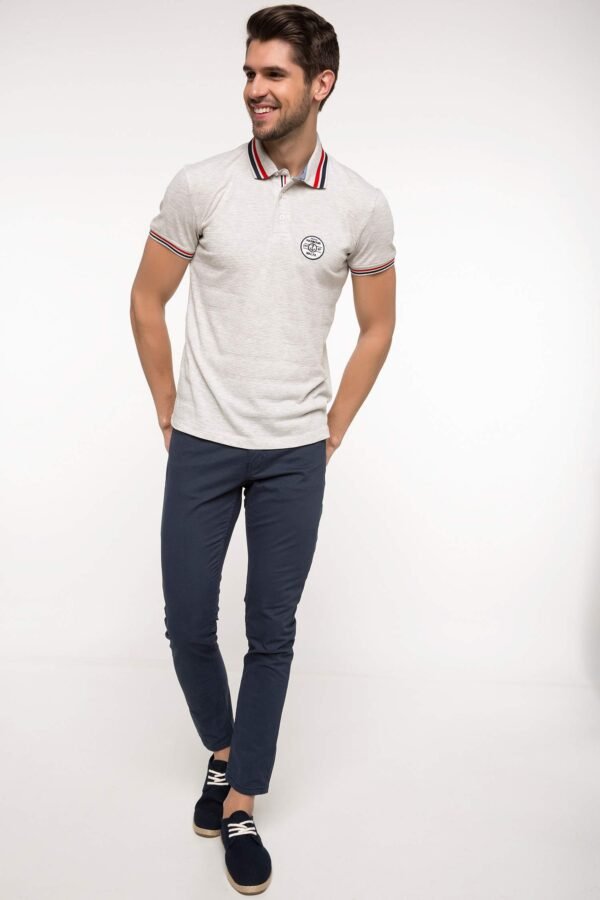 DeFacto Men's Harbour Edition Light Grey Textured Polo Shirt - Size S