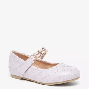 Juniors' Lilac Quilted Mary Jane Flats with Chain Detail Size 27