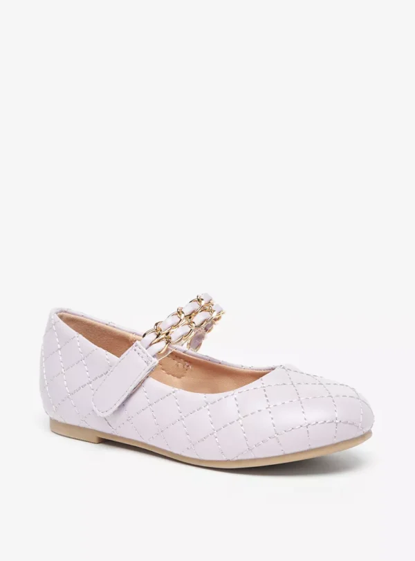 Juniors' Lilac Quilted Mary Jane Flats with Chain Detail Size 27