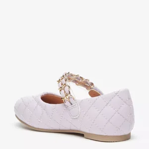 Juniors' Lilac Quilted Mary Jane Flats with Chain Detail Size 27