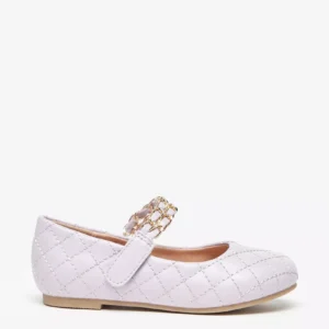 Juniors' Lilac Quilted Mary Jane Flats with Chain Detail Size 27