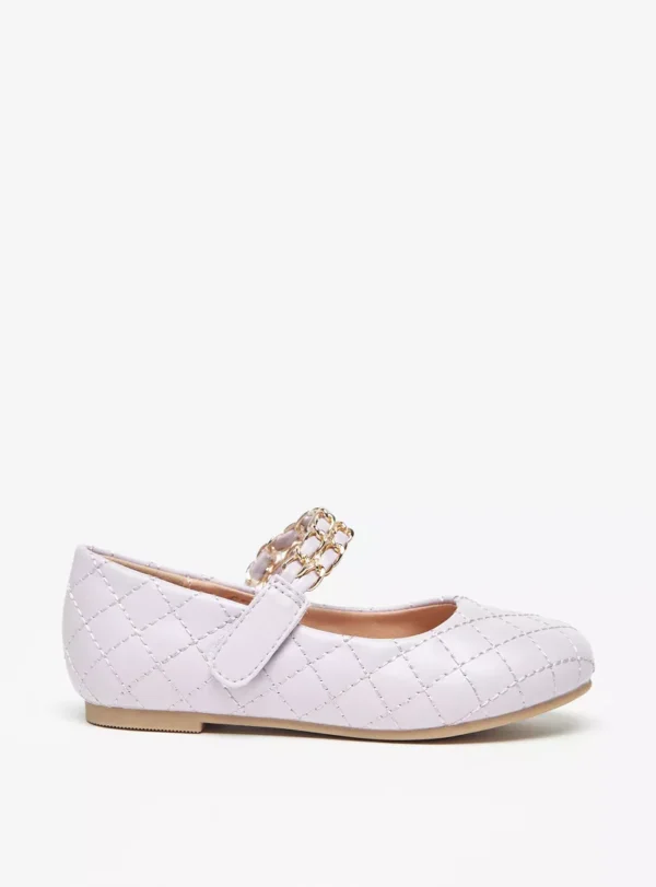 Juniors' Lilac Quilted Mary Jane Flats with Chain Detail Size 27