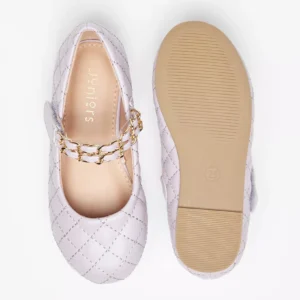 Juniors' Lilac Quilted Mary Jane Flats with Chain Detail Size 27