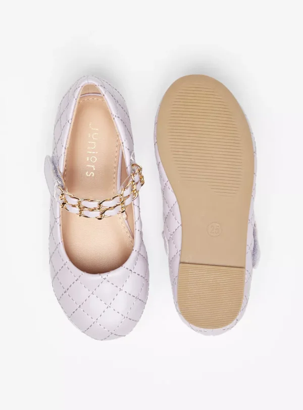 Juniors' Lilac Quilted Mary Jane Flats with Chain Detail Size 27