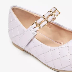 Juniors' Lilac Quilted Mary Jane Flats with Chain Detail Size 27