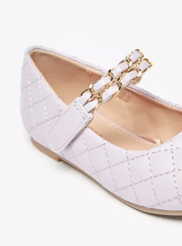 Juniors' Lilac Quilted Mary Jane Flats with Chain Detail Size 27