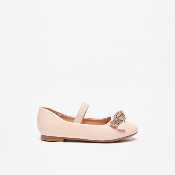 Juniors' Pink Patent Ballerina Flats with Glitter Bow & Elastic Strap Size 27