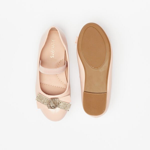 Juniors' Pink Patent Ballerina Flats with Glitter Bow & Elastic Strap Size 27