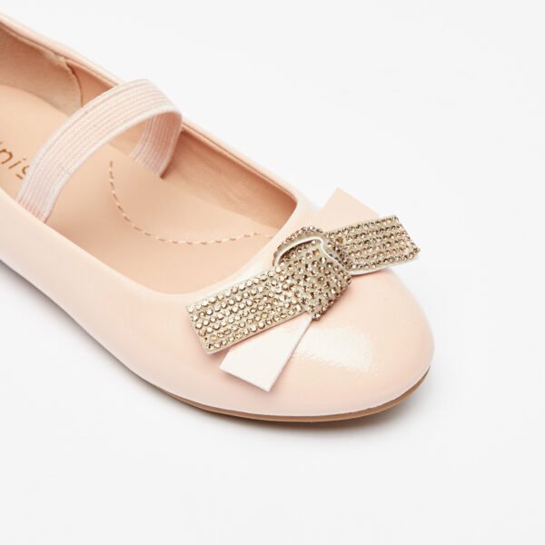 Juniors' Pink Patent Ballerina Flats with Glitter Bow & Elastic Strap Size 27