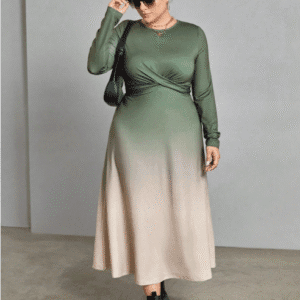 SHEIN Plus Size Twist Front Ombre Maxi Dress – Green to Beige Gradient, Size XL