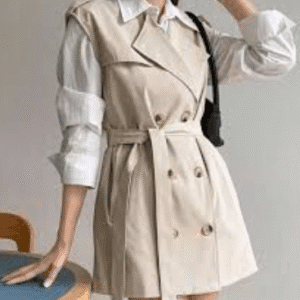 SHEIN Women’s Sleeveless Belted Trench Mini Dress – Beige, Size M