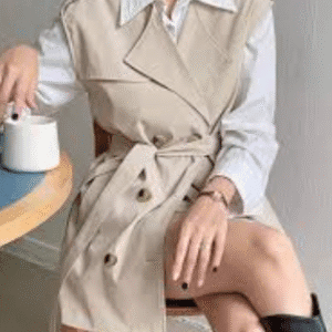 SHEIN Women’s Sleeveless Belted Trench Mini Dress – Beige, Size M