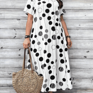 Shein Plus‑Size 3XL White & Black Polka Dot Midi Dress – Summer A‑Line Casual Maxi