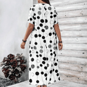 Shein Plus‑Size 3XL White & Black Polka Dot Midi Dress – Summer A‑Line Casual Maxi