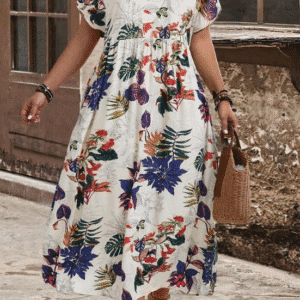 Shein XL Tropical Floral Print Long Maxi Dress – Boho Summer Vacation Wear