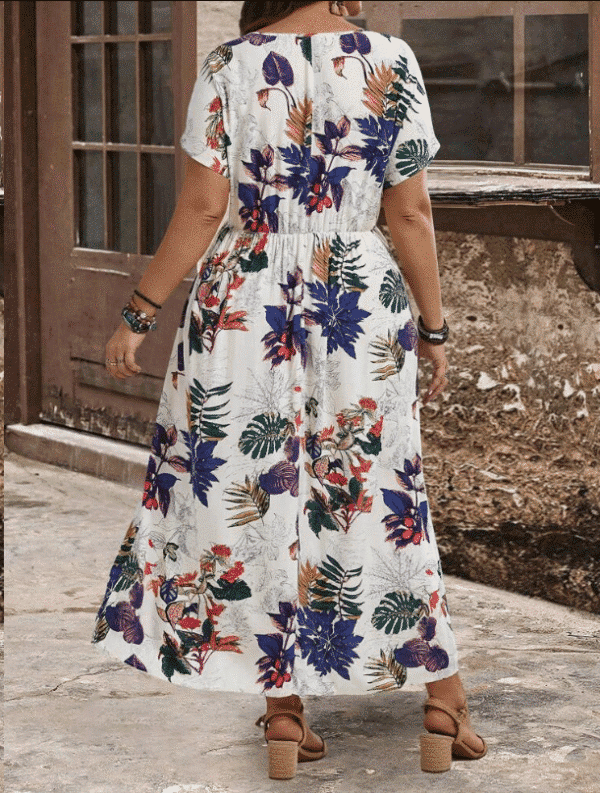 Shein XL Tropical Floral Print V‑Neck Midi Dress – Boho Summer Maxi