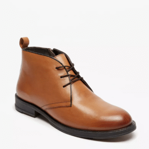 Lee Cooper Men’s Tan Leather Ankle Boots with Lace-Up and Side Zipper