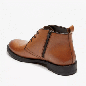 Lee Cooper Men’s Tan Leather Ankle Boots with Lace-Up and Side Zipper