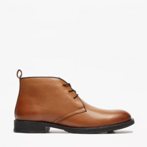 Lee Cooper Men’s Tan Leather Ankle Boots with Lace-Up and Side Zipper
