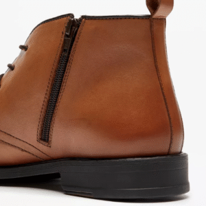 Lee Cooper Men’s Tan Leather Ankle Boots with Lace-Up and Side Zipper