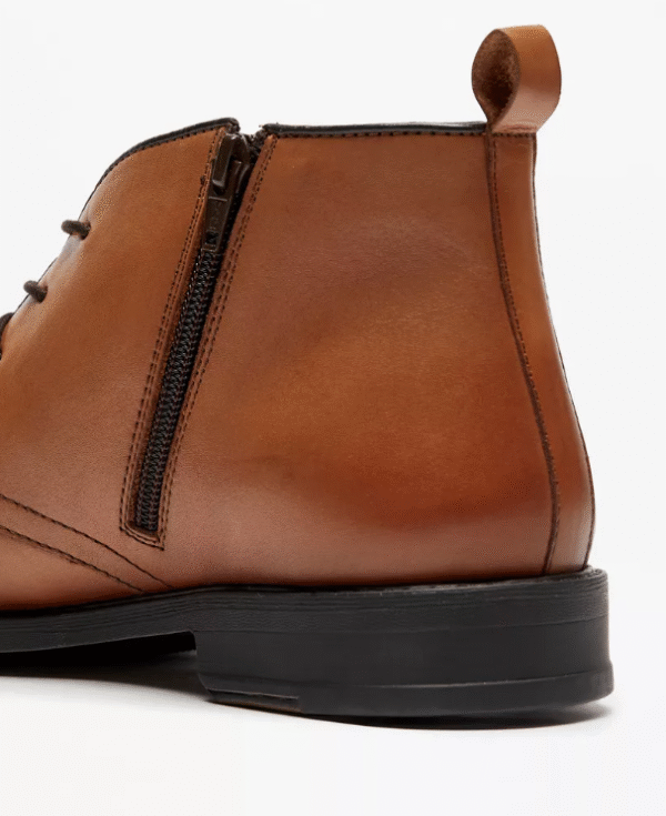 Lee Cooper Men’s Tan Leather Ankle Boots with Lace-Up and Side Zipper