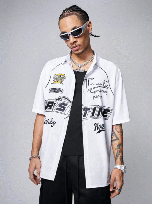 MANFINITY “Pristine” Graphic Streetwear Shirt – Size M, White