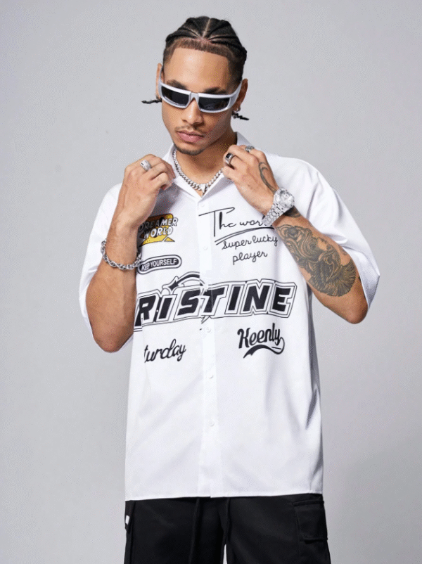 MANFINITY “Pristine” Graphic Streetwear Shirt – Size M, White