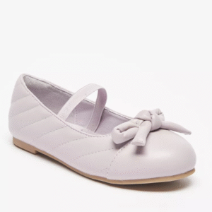 Junior Girls’ Pink Quilted Ballerina Flats with Bow and Elastic Strap