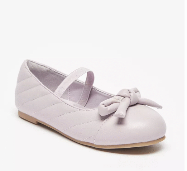 Junior Girls’ Pink Quilted Ballerina Flats with Bow and Elastic Strap