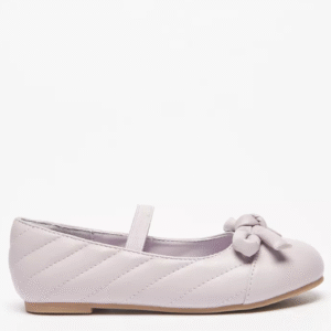 Junior Girls’ Pink Quilted Ballerina Flats with Bow and Elastic Strap