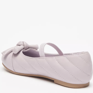 Junior Girls’ Pink Quilted Ballerina Flats with Bow and Elastic Strap