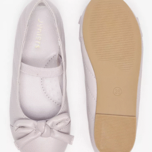 Junior Girls’ Pink Quilted Ballerina Flats with Bow and Elastic Strap