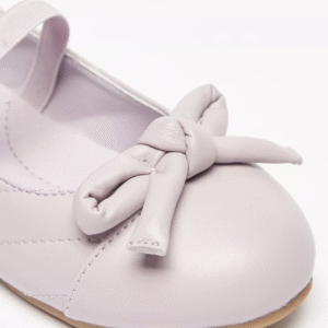 Junior Girls’ Pink Quilted Ballerina Flats with Bow and Elastic Strap
