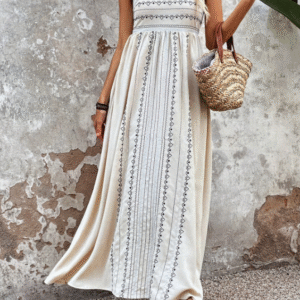 SHEIN Women’s Beige Boho Embroidered Spaghetti Strap Maxi Dress – Size S