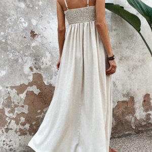 SHEIN Women’s Beige Boho Embroidered Spaghetti Strap Maxi Dress – Size S