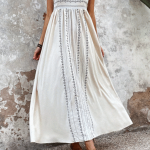 SHEIN Women’s Beige Boho Embroidered Spaghetti Strap Maxi Dress – Size S