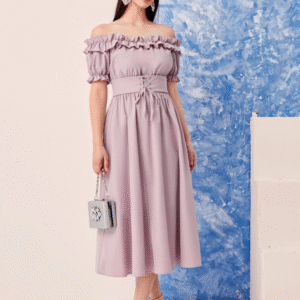 SHEIN Women’s Off-Shoulder Ruffle Corset Waist Midi Dress – Lavender, Size M
