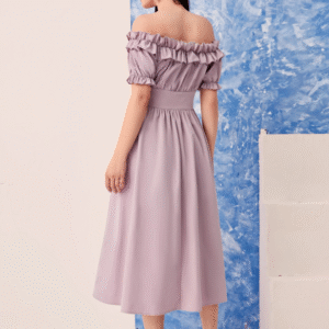 SHEIN Women’s Off-Shoulder Ruffle Corset Waist Midi Dress – Lavender, Size M