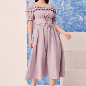 SHEIN Women’s Off-Shoulder Ruffle Corset Waist Midi Dress – Lavender, Size M