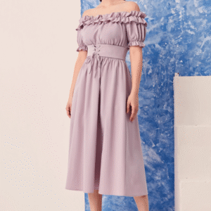 SHEIN Women’s Off-Shoulder Ruffle Corset Waist Midi Dress – Lavender, Size M