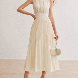 MOTF Women’s Sleeveless Pleated Midi Dress – Ivory, Size S