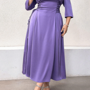 SHEIN Women’s Plus Size Ruched Waist Satin Midi Dress – Purple, Size L