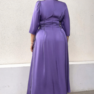 SHEIN Women’s Plus Size Ruched Waist Satin Midi Dress – Purple, Size L